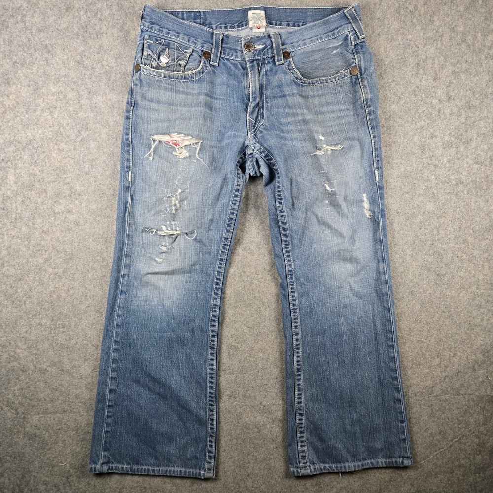 True Religion Billy Jeans Mens 36 Blue Distressed Bootcut Y2K Streetwear Skater